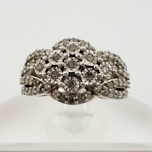 Elegant 1/2 Ct Natural Diamond Illusion Setting Cluster Ring Size 7 - Picture 1 of 16